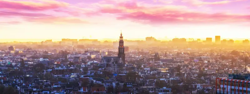 A colourful shot of the skyline of Amsterdam