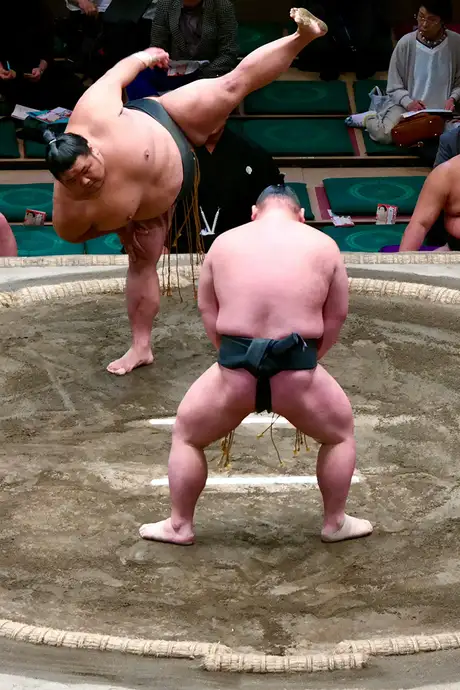 A sumo match taking place in Japan