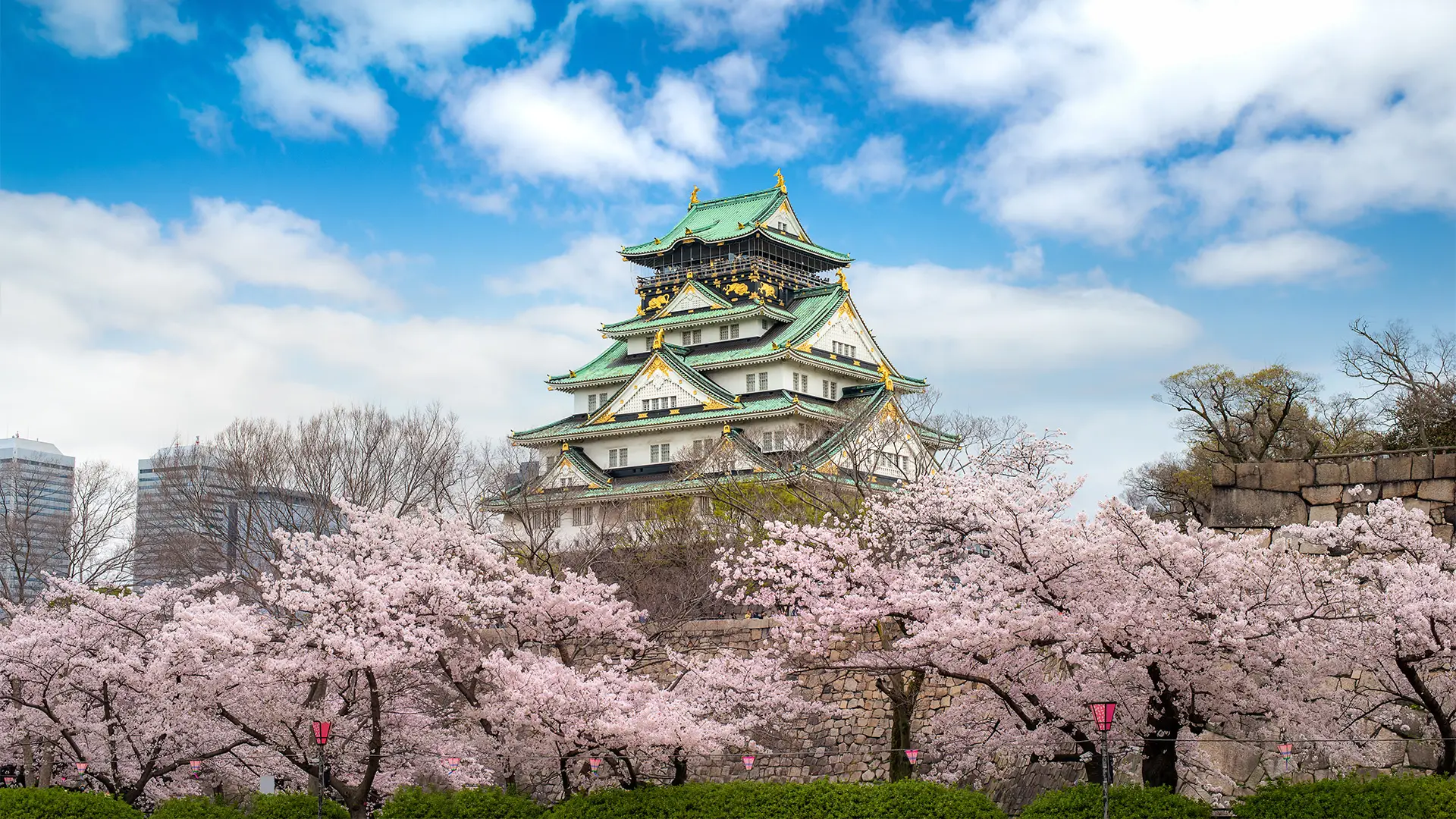 A View of Osaka Castle and the surrounding Park