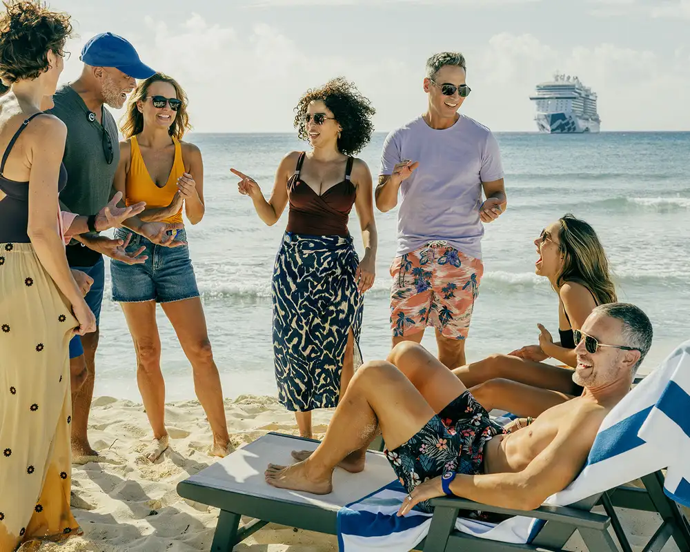 A group of friends on the shore of Princess Cays