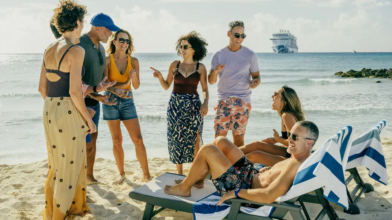 A group of friends on the shore of Princess Cays