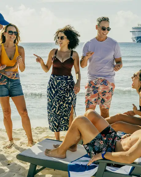 A group of friends on the shore of Princess Cays