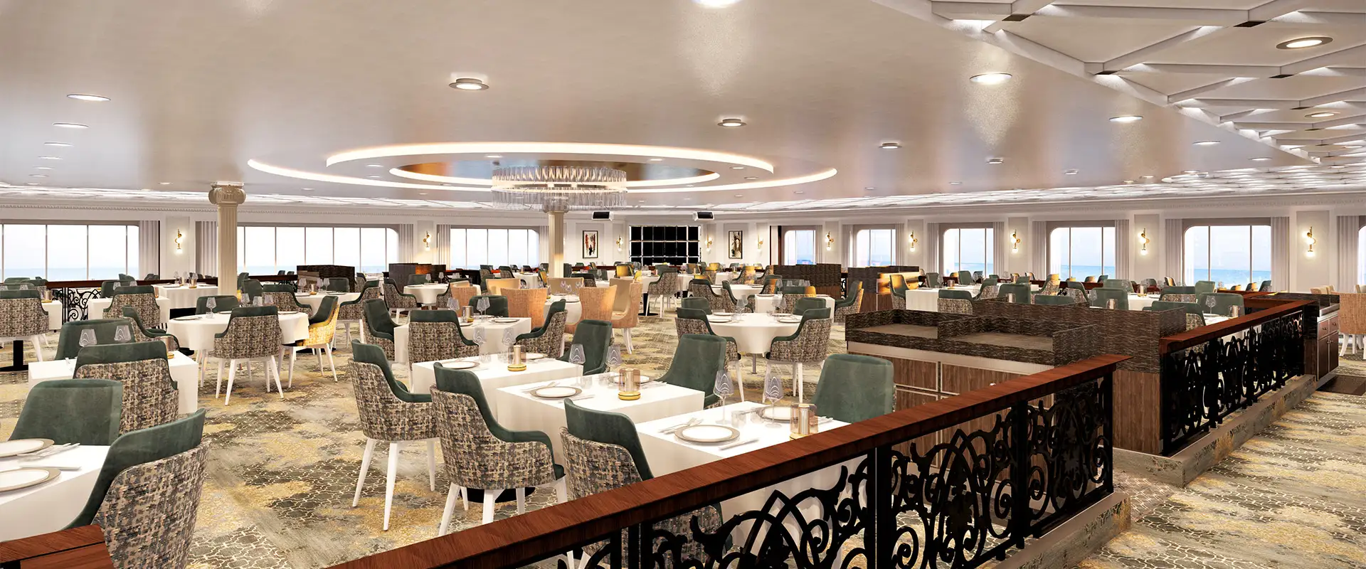 A View of the Newly refurbished Discoveries Restaurant aboard the Azamara Quest