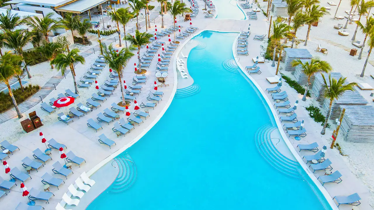 A Aerial image of the beach club on Bimini Island
