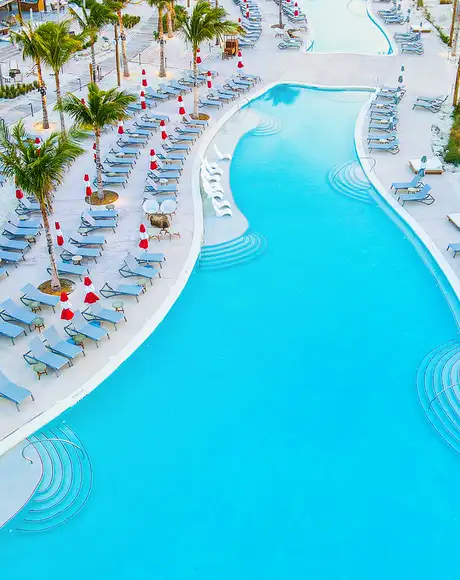 A Aerial image of the beach club on Bimini Island