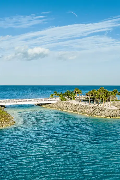 An image of the bridge that connects the North and South Beaches on Ocean Cay