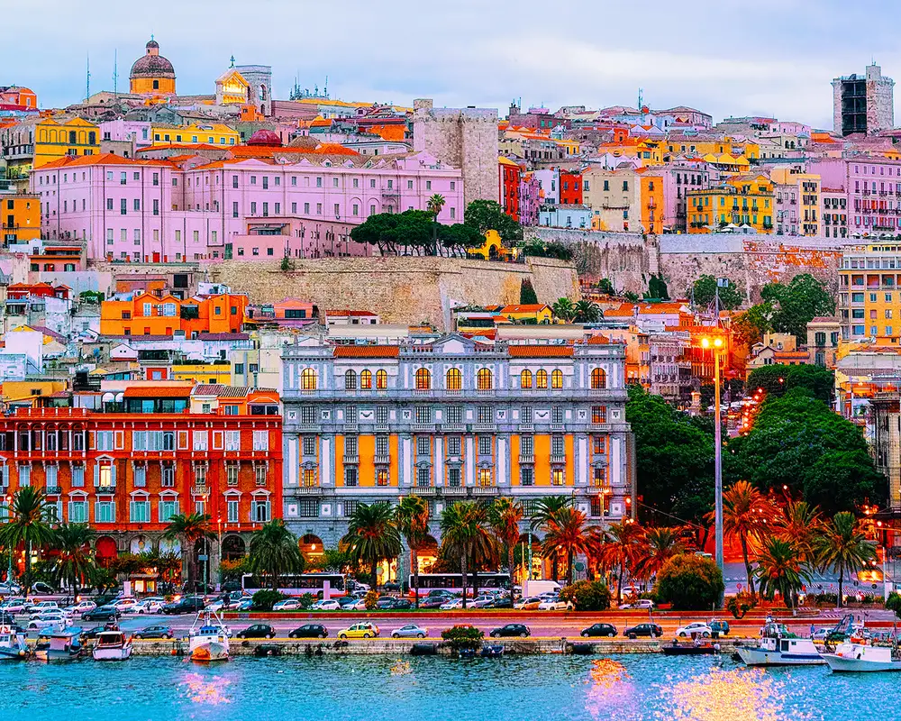A View of the Colorful buildings in Cagliari, Italy