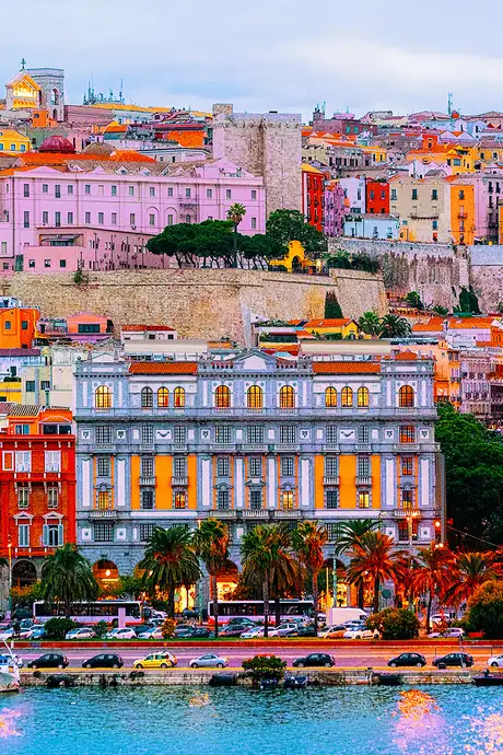 A View of the Colorful buildings in Cagliari, Italy