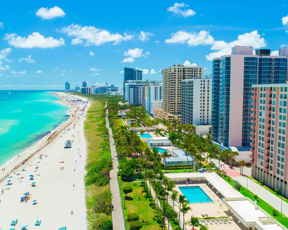 An Aerial image of South Beach in Miami, Florida