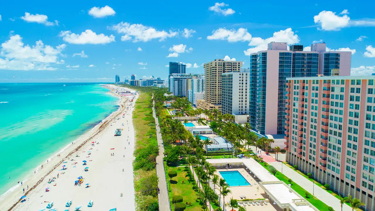 An Aerial image of South Beach in Miami, Florida
