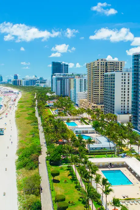 An Aerial image of South Beach in Miami, Florida