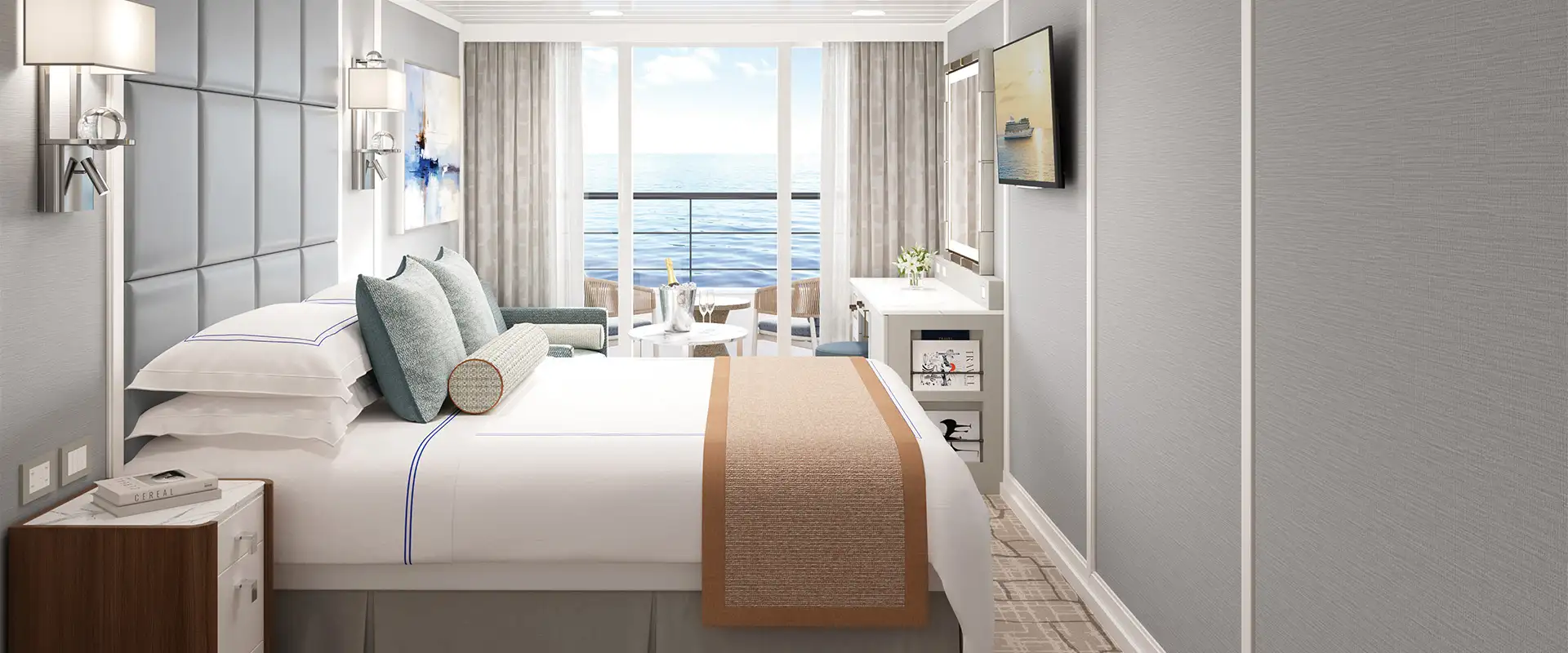 A View of the Veranda Stateroom aboard the Aurelia