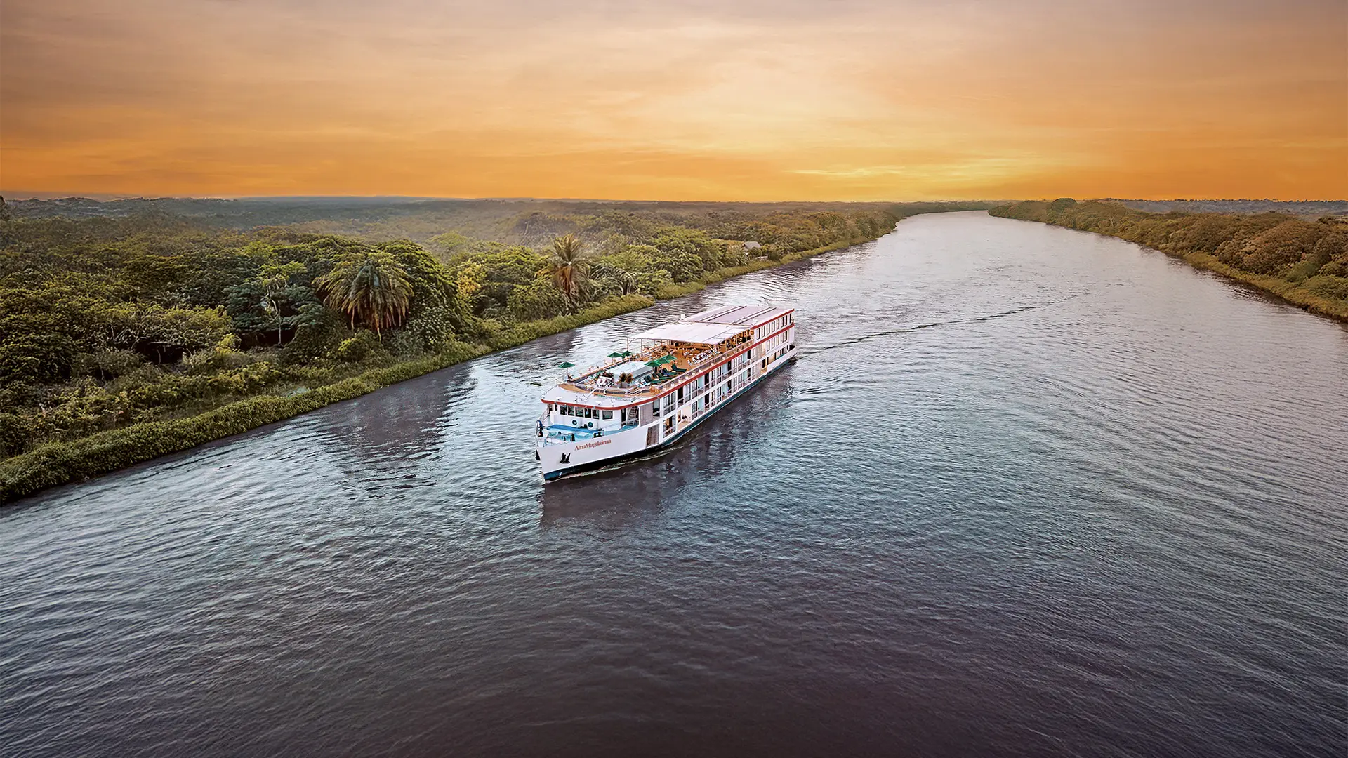 A View of the AmaMagdalena ship sailing down a river
