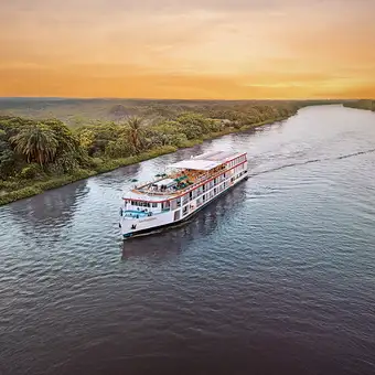 A View of the AmaMagdalena ship sailing down a river