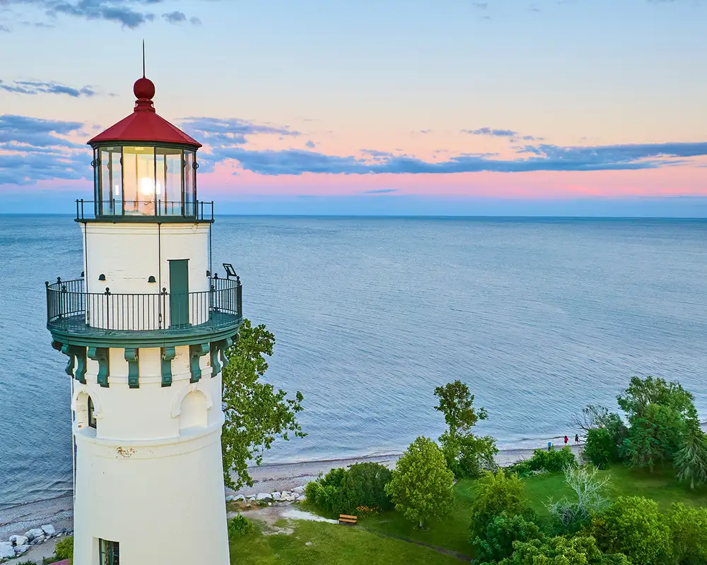 The View of Lake Michigan with Wind Point Lighthouse