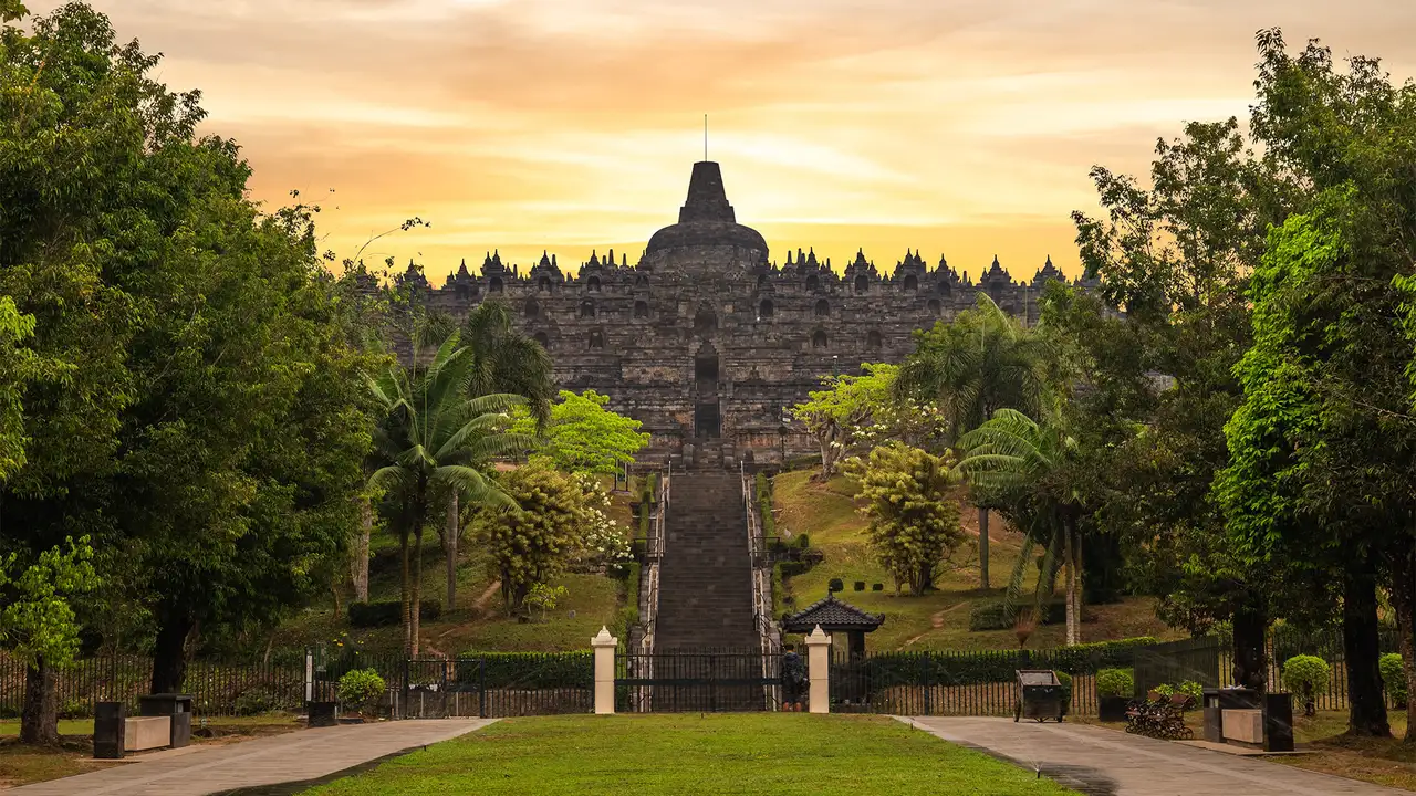 A View of Borobudur Temple in Java, Indonesia