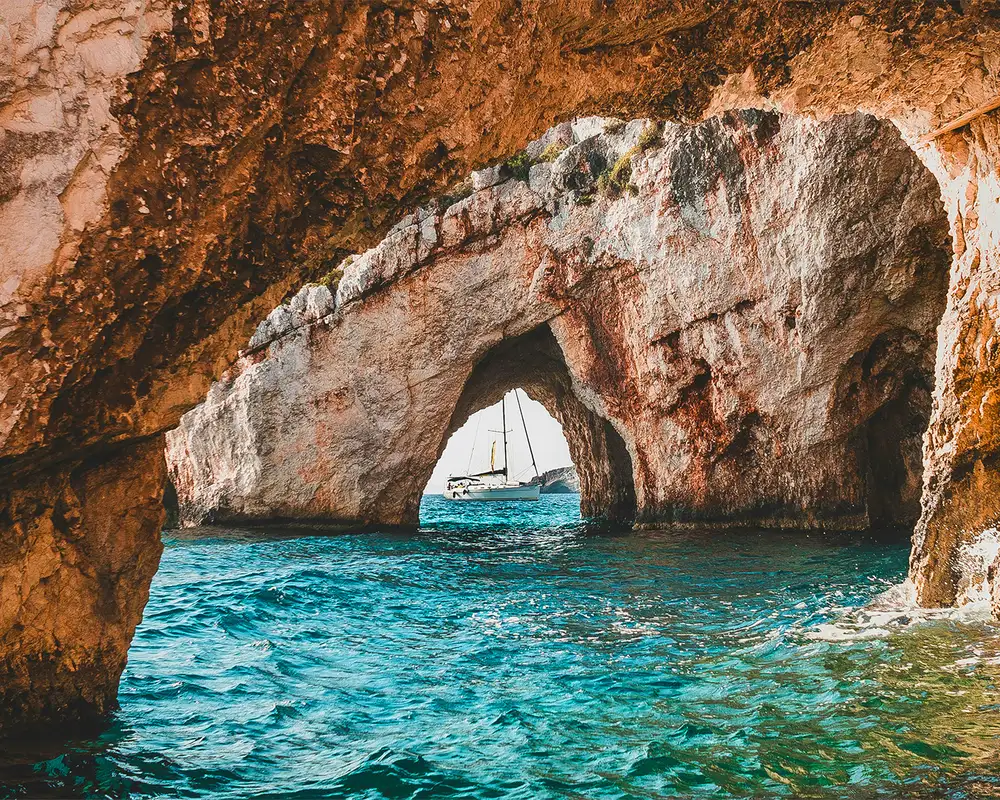 The Iconic Blue Caves in Zante, Greece