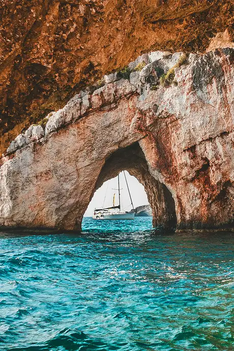The Iconic Blue Caves in Zante, Greece