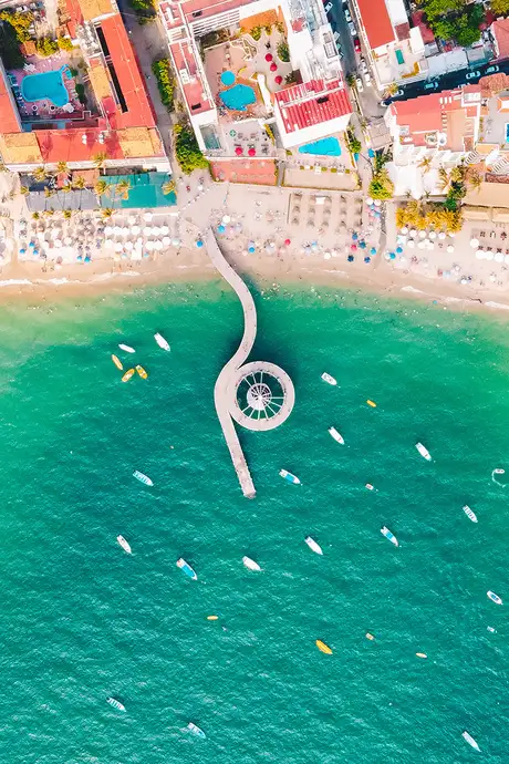 A top down view of a beach in Puerto Vallarta, Mexico