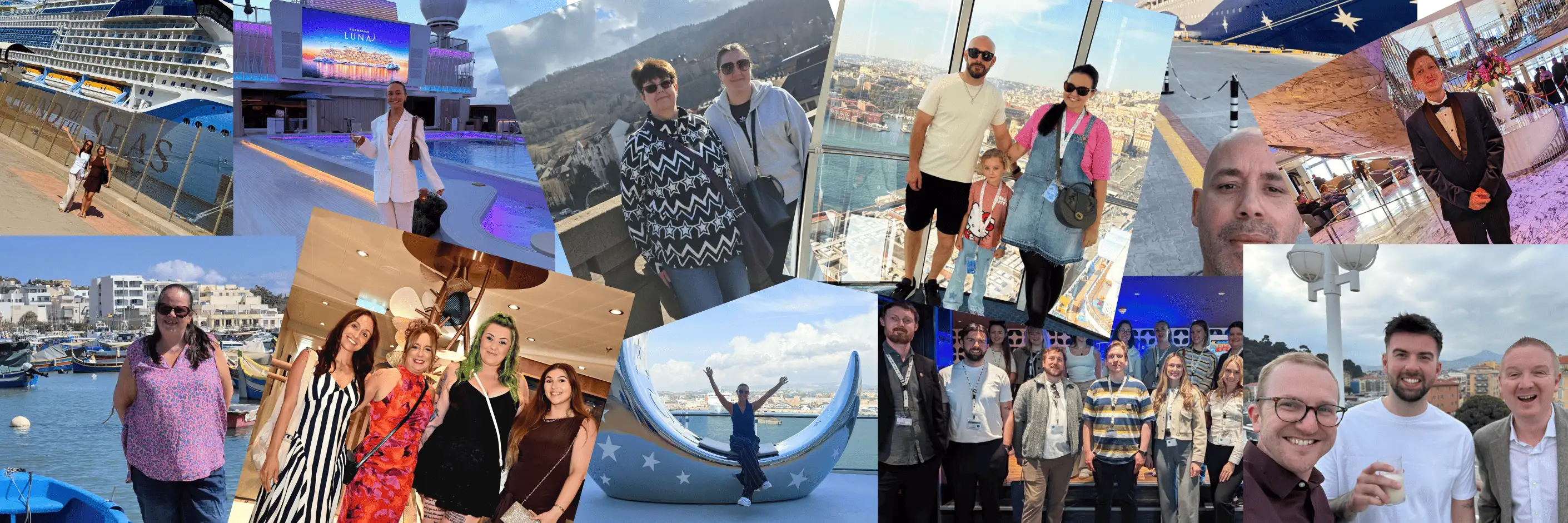 Collage of Holiday photos of Cruise Nation Employees