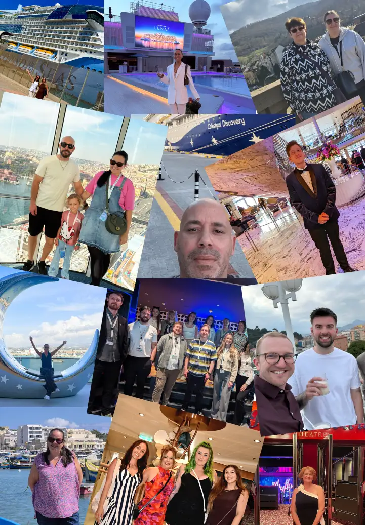 Collage of Holiday photos of Cruise Nation Employees
