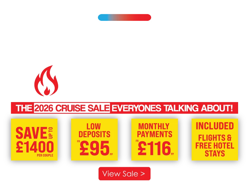 Promotional image for Caribbean 2026 deals with savings, low deposits, monthly payments, and included flights and hotel stays.