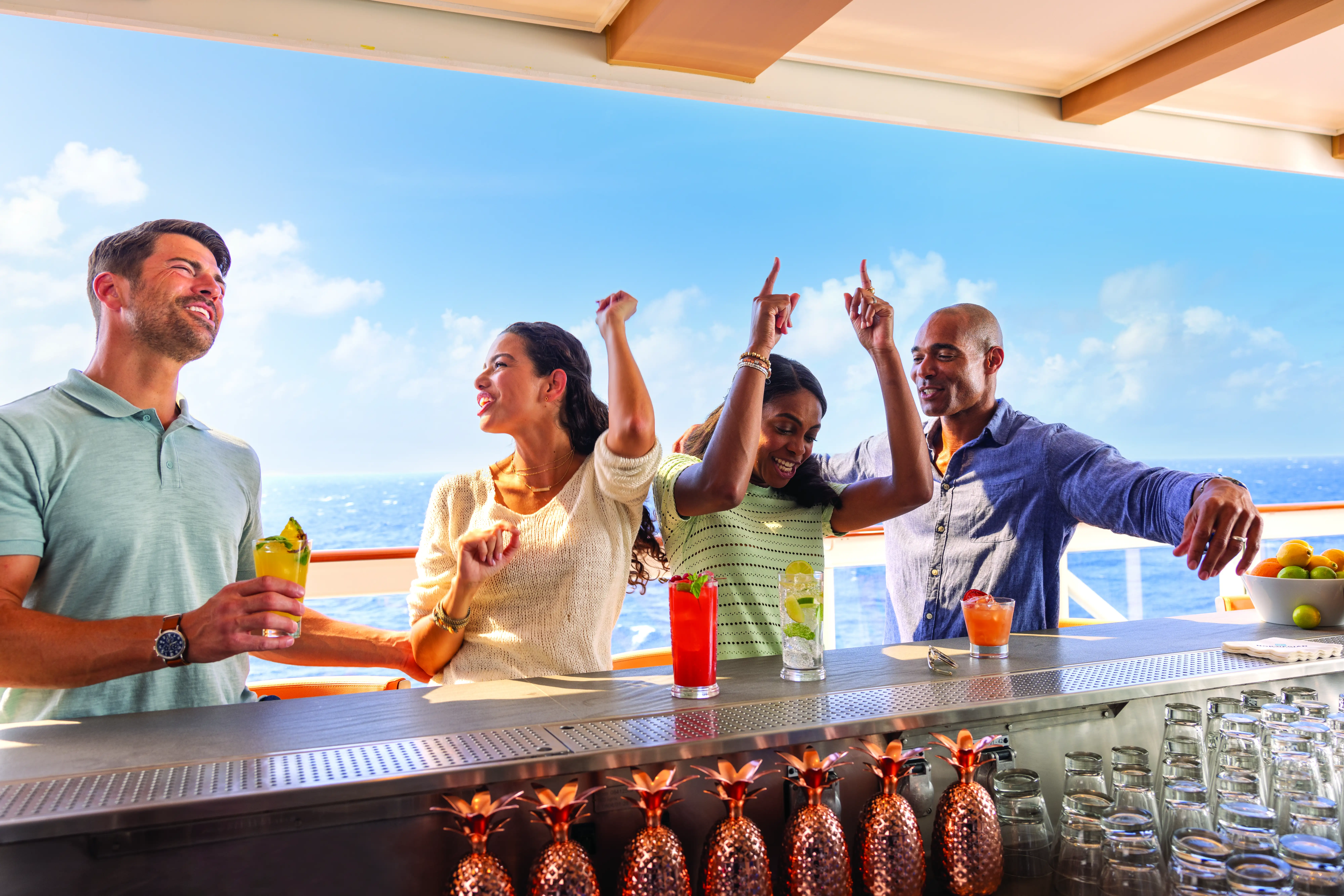 Ordering drinks at the bar on a cruise ship