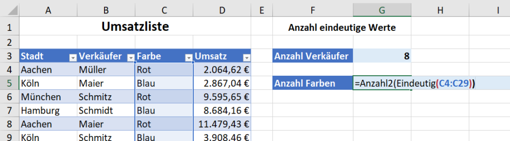 Excel Distinc Count