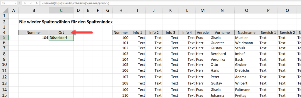 Excel Funktion VERGLEICH