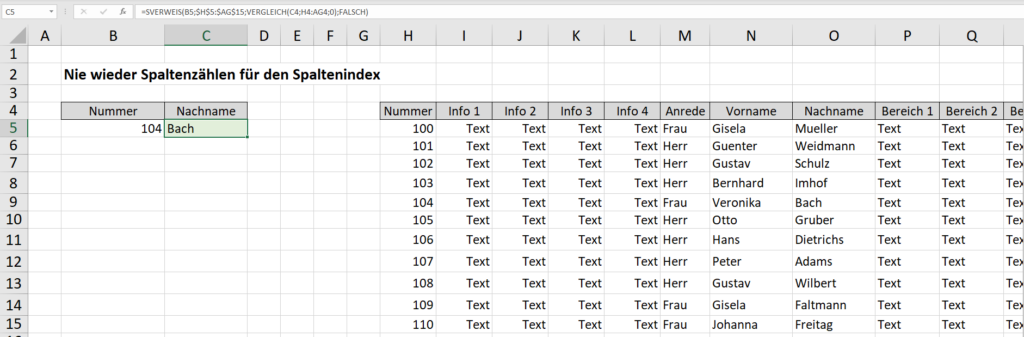 Excel Funktion VERGLEICH