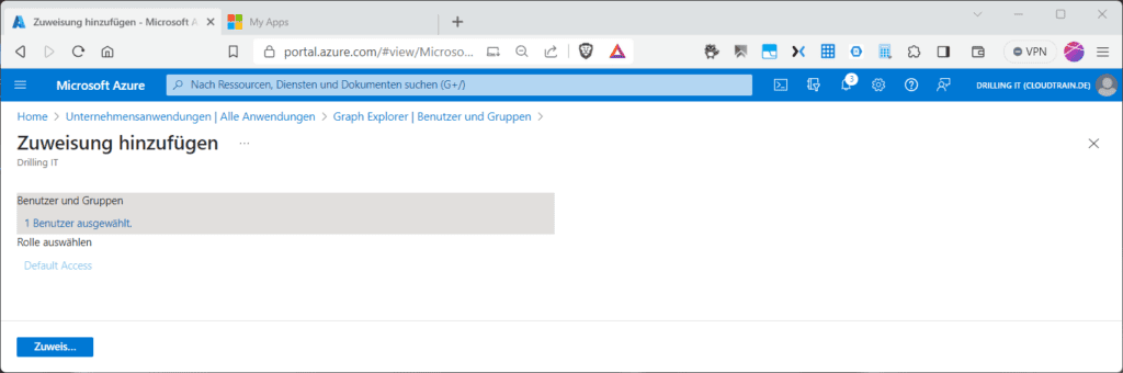 Das Zuweisen einer Unternehmensanwendung