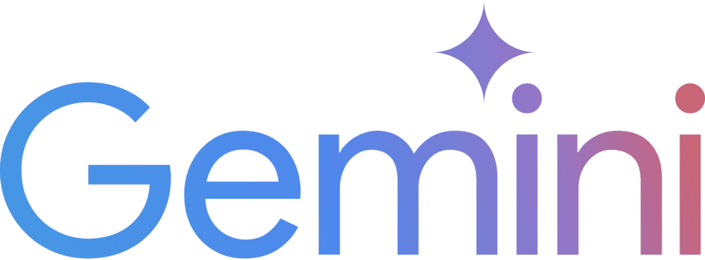 Das Bild zeigt das Wort "Gemini" in einer blau-violetten Schrift mit Farbverlauf und einem sternähnlichen Symbol über dem "i".