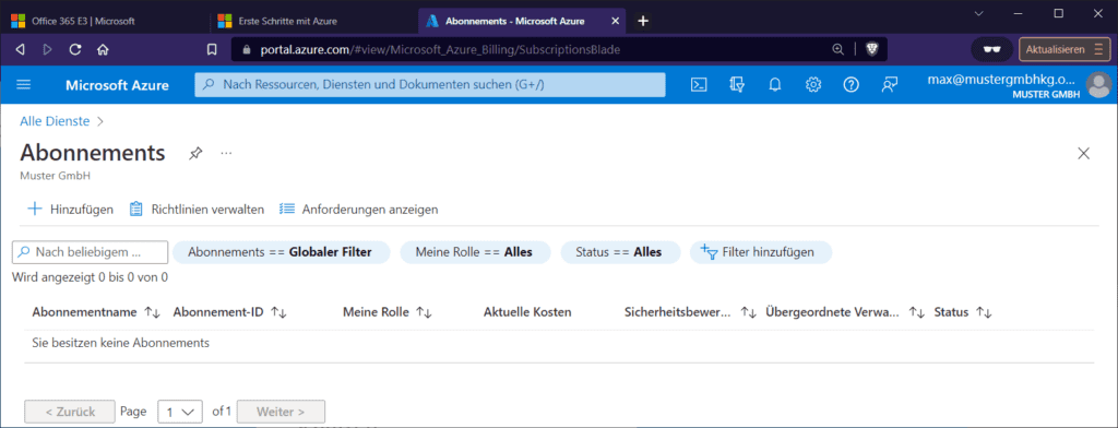 Ein Mandant ohne Azure-Abonnement.