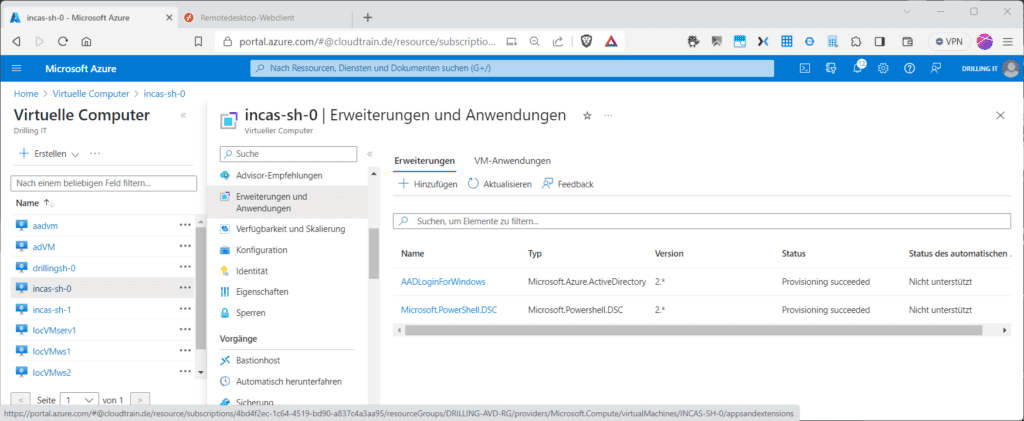 Die Extension „AADLoginForWindows