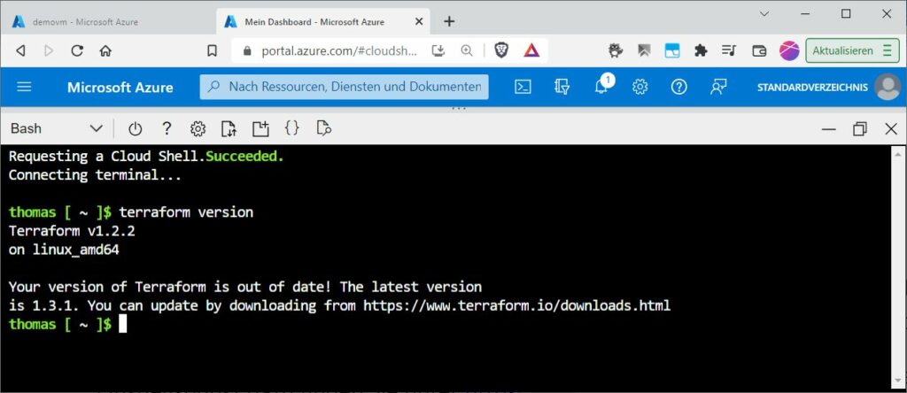 Die aktuelle Terraform-Version.