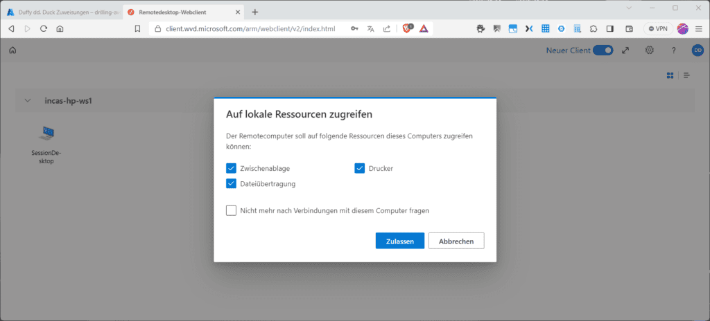 Das Anmelden am Sitzungs-Host mit AzureAD-Anmeldeinformationen