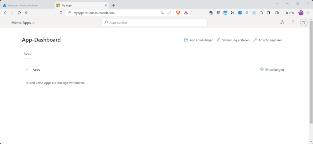 Per Default erhält der Nutzer Zugriff zum Portal „myapplications“ von O365