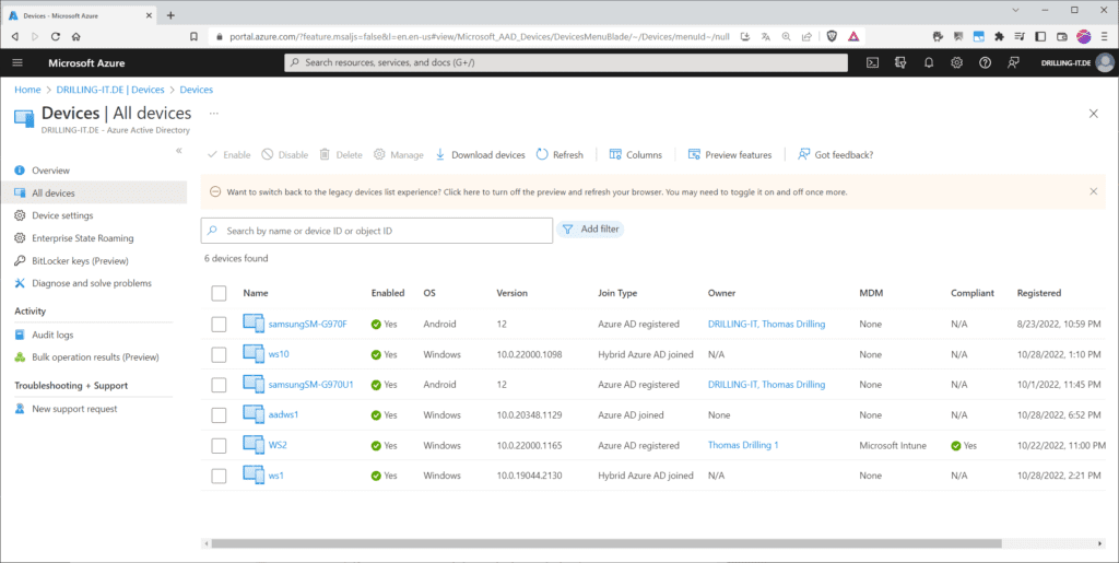 Der Geräte-Status im Azure-AD
