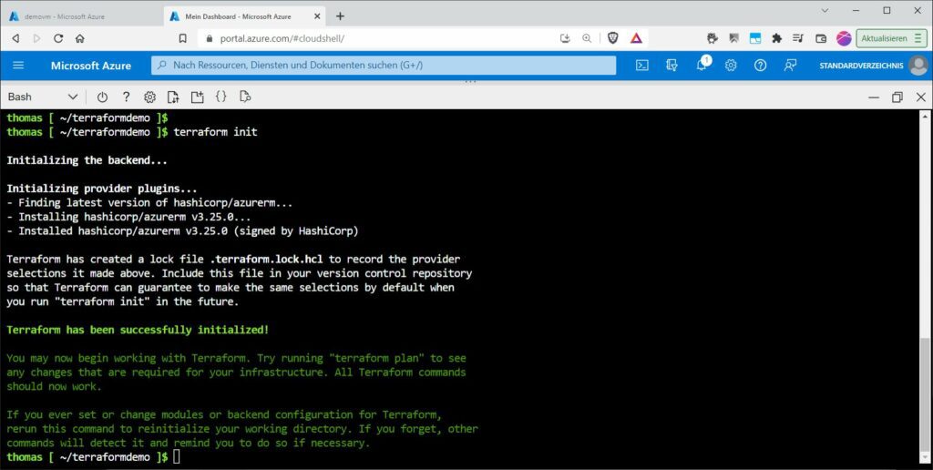 Die Terraform-Initialisierung.