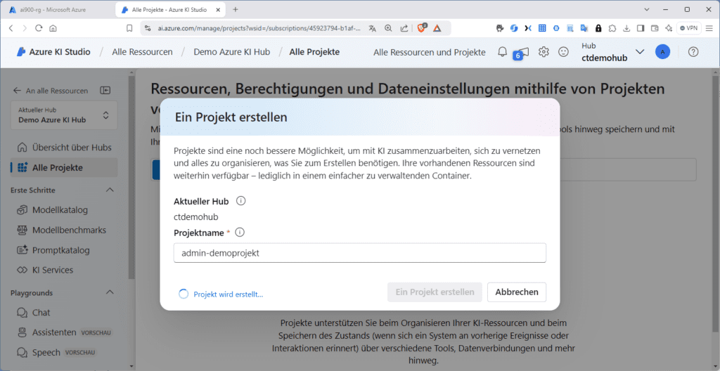 Ein neues Projekt wird erstellt