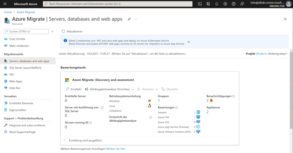 Das Auswählen der entdeckten und bewerteten Quell-VMs (hier VMware)