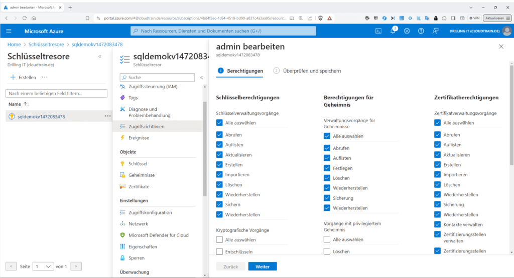 Ein Azure Key Vault als Storage-Provider für Always Encrypted