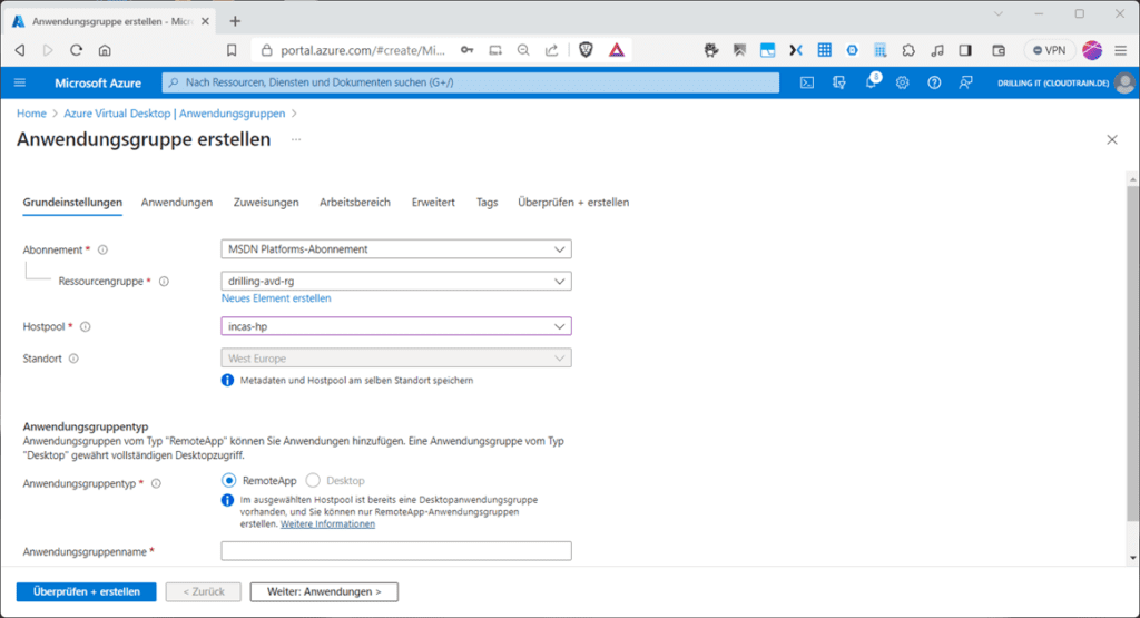 Eine Anwendung von Typ RemoteApp stellt keinen vollständigen Desktop zur Verfügung