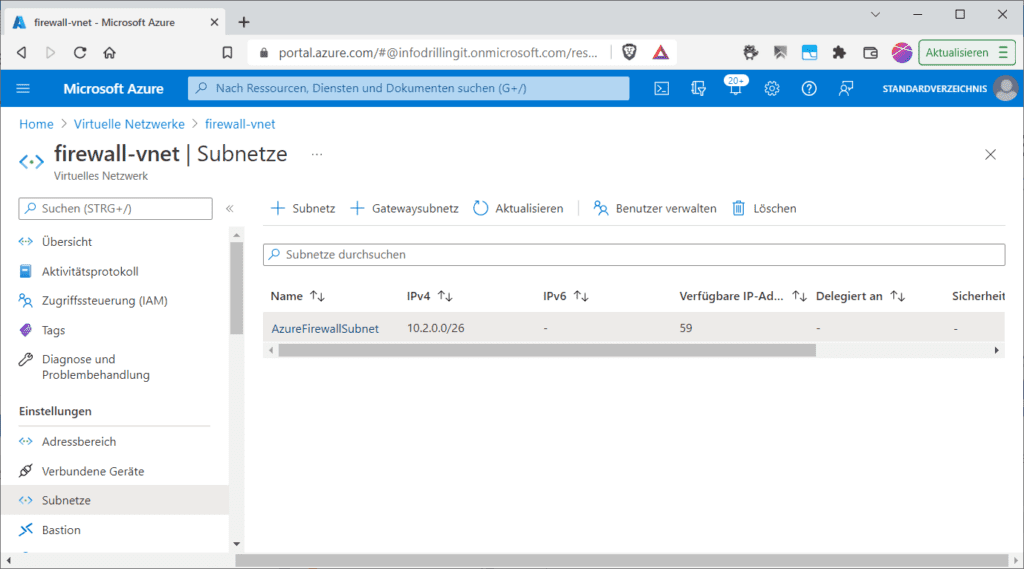 Zunächst lege in Azure die benötigten virtuellen Netzwerke und Subnetze an