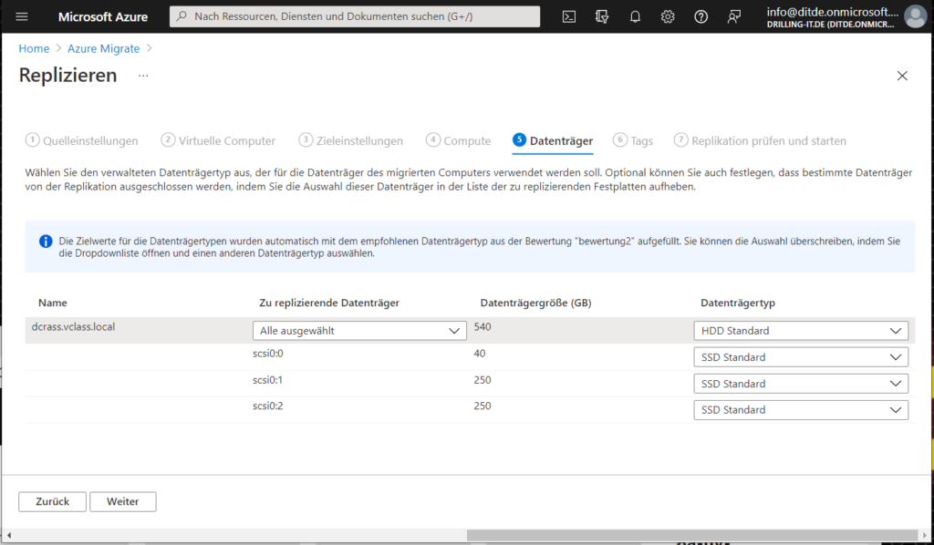 Das Zuordnen der Datenträger der Ziel-Azure-VM