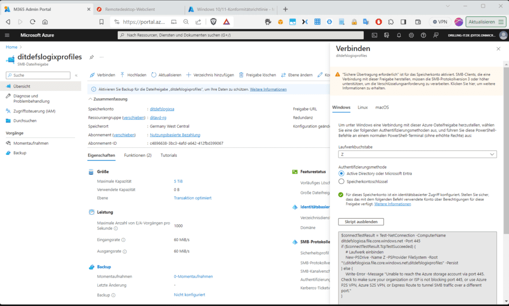 Das Skript für das Einbinden einer Azure-Dateifreigabe mit identitätsbasierter Authentifizierung