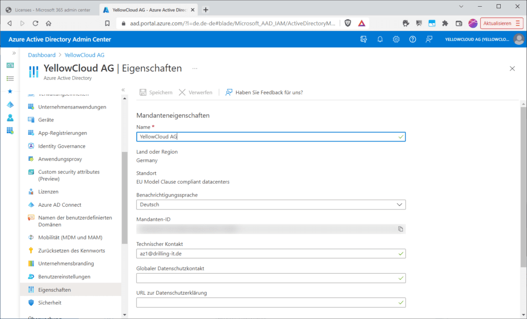 Der „Standort“ der Azure-AD-Instanz ist aus Compliance-Gründen sehr wichtig.