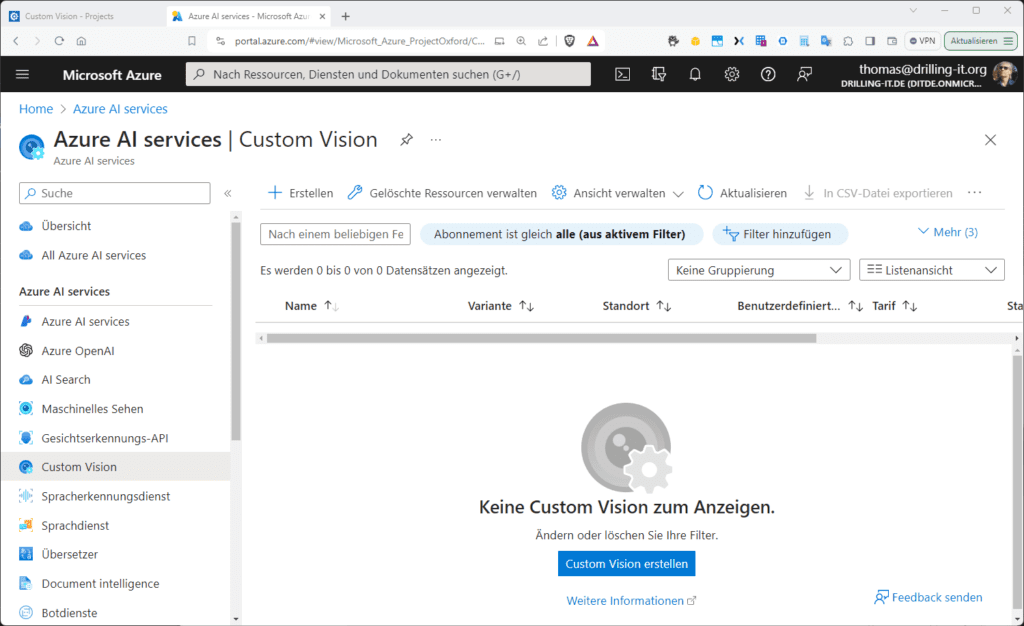 Eine neue Custom-Vision in den Azure AI-Services
