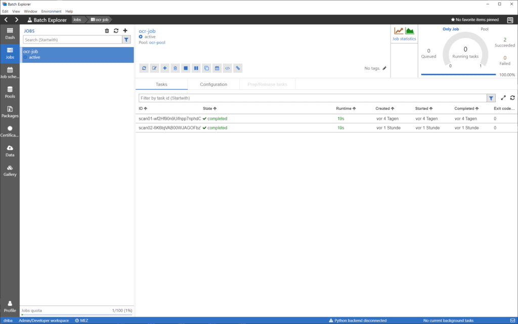 Der Batch-Job im Azure-Explorer.