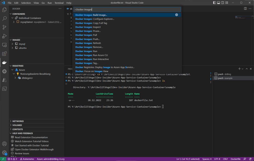 Das Erzeugen eines Docker-Images aus VS Code.